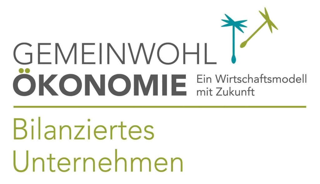 Logo der Gemeinwohl-Ökonomie: Nachhaltiges Wirtschaften für eine bessere Zukunft.